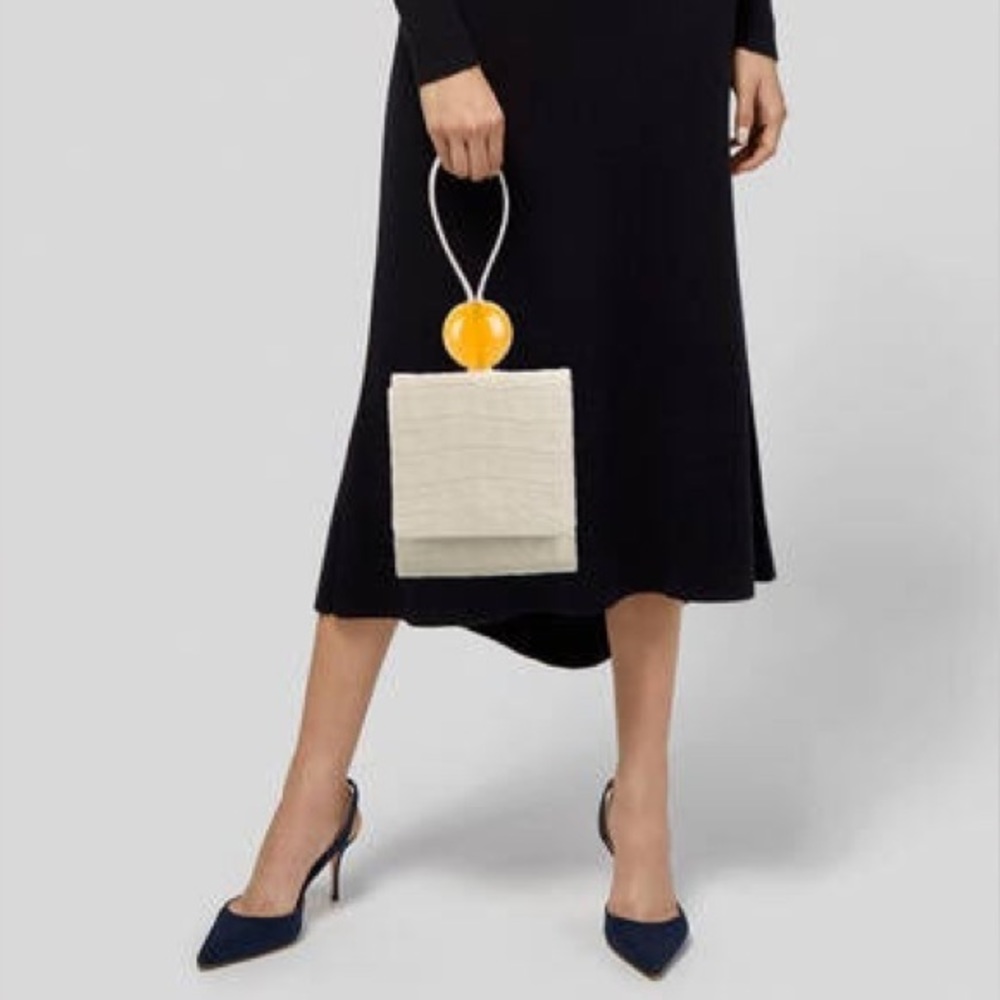 BY FAR | Croc-effect Leather Top Handle Bag
